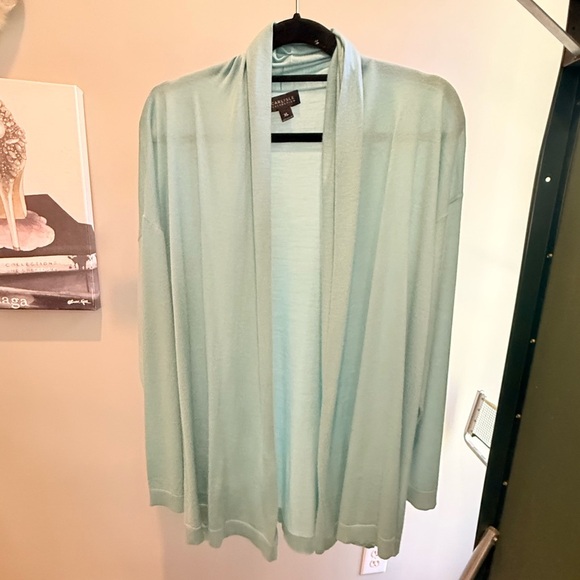 NWOT Carlisle Mint Green Cashmere Open Front Draped Cardigan Size XL MSRP $495 - Picture 8 of 10